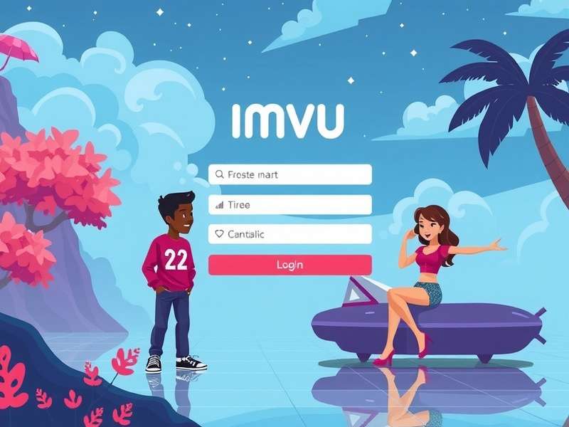 IMVU Classic login screen showcasing avatars and virtual world