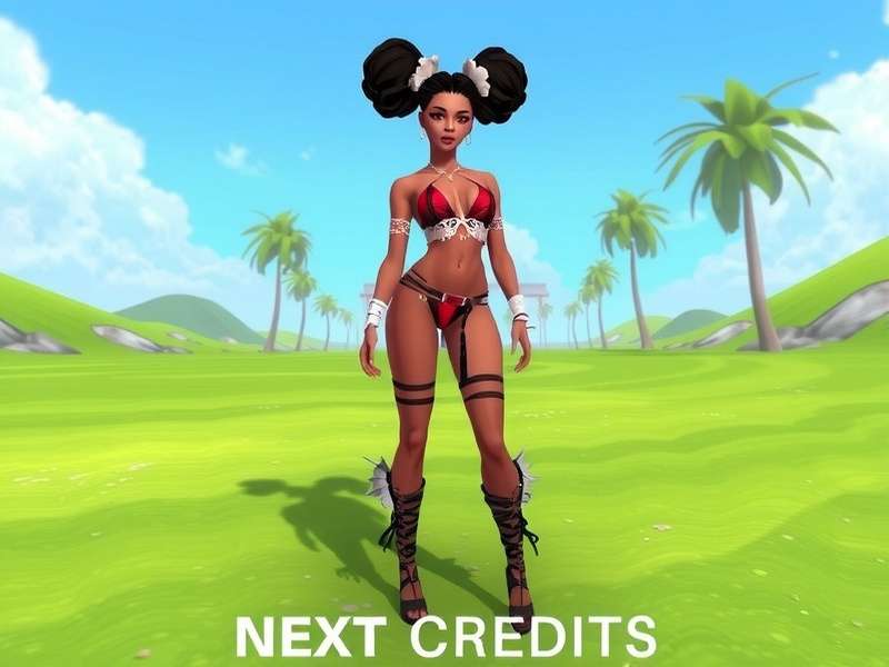 IMVU Next avatar showcasing various fashion items purchasable with credits