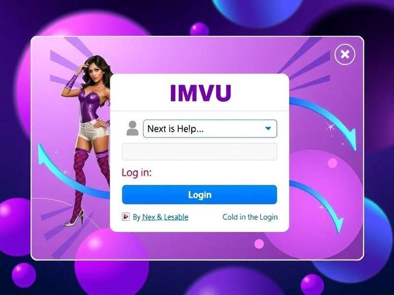 IMVU Next login dashboard interface showing avatar, chat windows and navigation menu