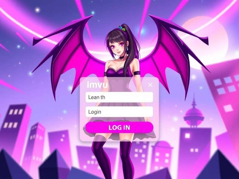 Imvu Login App interface on a mobile device showing avatar and login fields