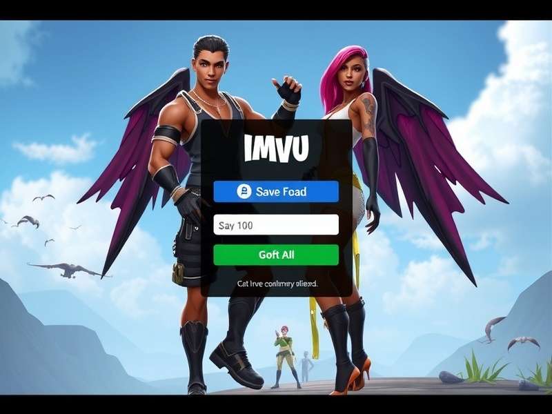 IMVU login screen showing avatar and community features