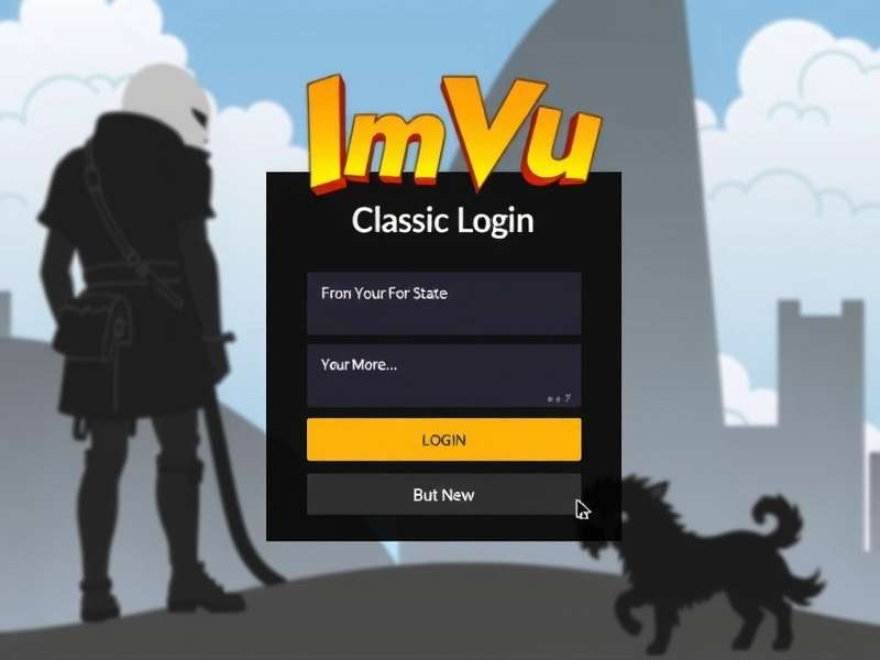 IMVU Classic Login interface on a modern laptop with vibrant avatar backgrounds
